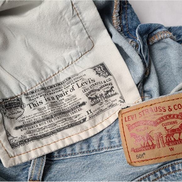 Levi's 501 Patchwork Womens Sz 27 Denim Cutoff Jean Mid-Rise Shorts Button Fly - Picture 6 of 7